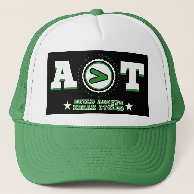 A > T Mindset on Display Own More Chase Less Trucker Hat (Front)
