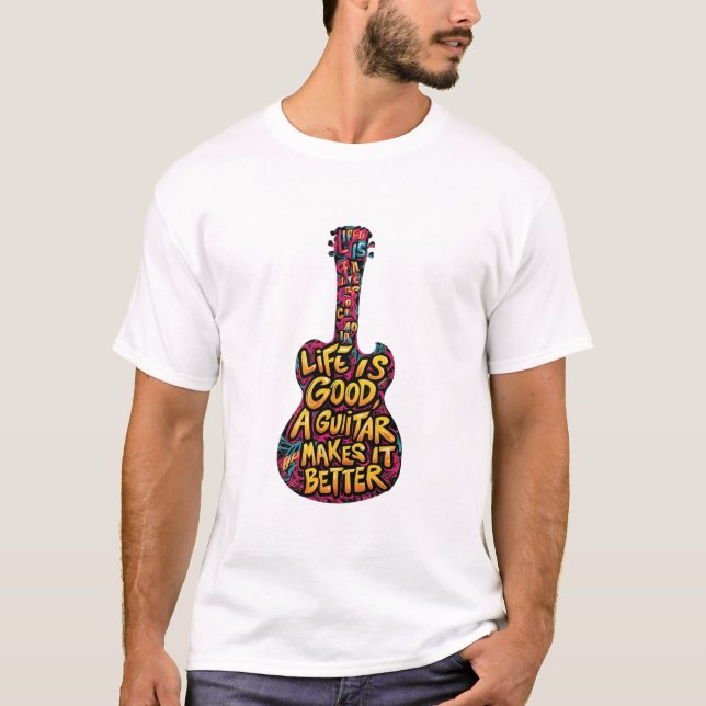 a t-shirt with a guitar (Front)