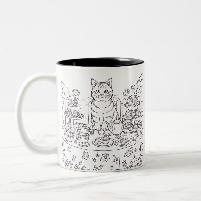 A Tabby Cat & Tea Party Mug (Left)