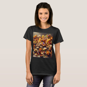 a table full of food including fruit and a glass T-Shirt