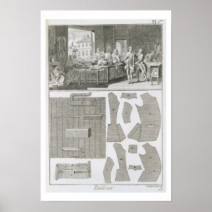 A tailor's workshop and patterns, from the 'Encycl Poster