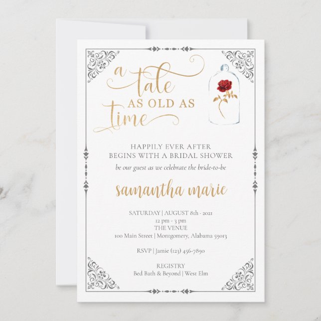 A Tale As Old As Time Bridal Shower Invitation (Front)