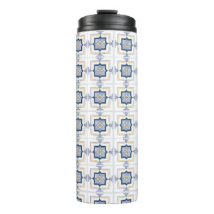 A tall, cylindrical travel mug with a black lid