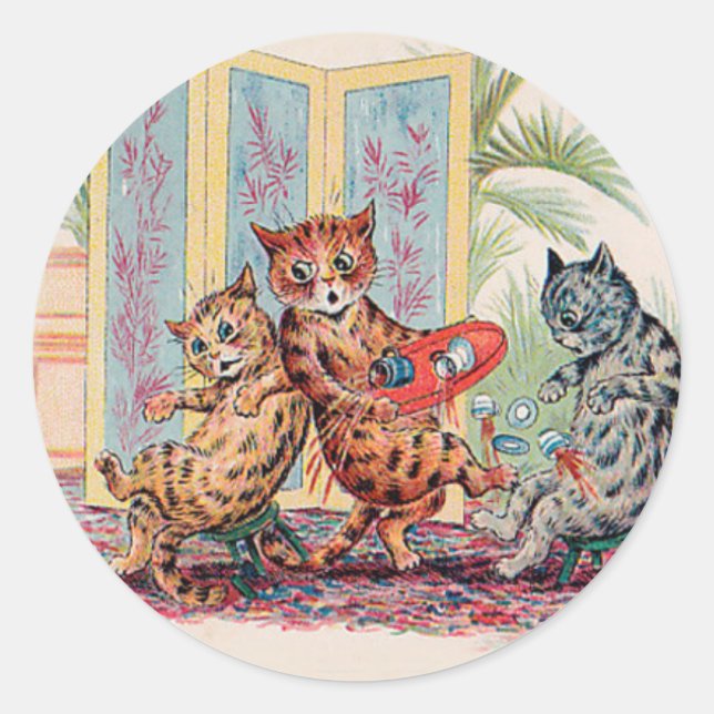 A Tea Party CATastrophe - Louis Wain's Cat Art Classic Round Sticker (Front)
