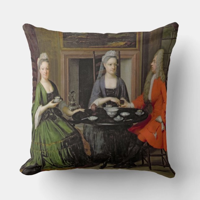 A Tea Party (oil on canvas) Throw Pillow (Front)