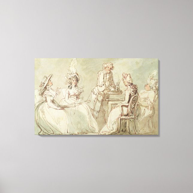 A Tea Party (pen & ink, pencil & w/c on paper laid Canvas Print (Front)