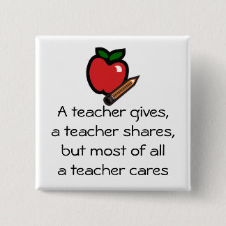 A teacher cares 2 inch square button