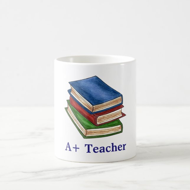 A+ Teacher Library Book Stack Teaching Education Coffee Mug (Center)