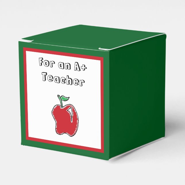 A+ Teacher Red Apple Cool School Cartoon Favor Box (Front Side)