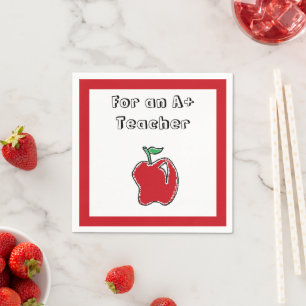 A+ Teacher Red Apple Cool School Cartoon Napkin