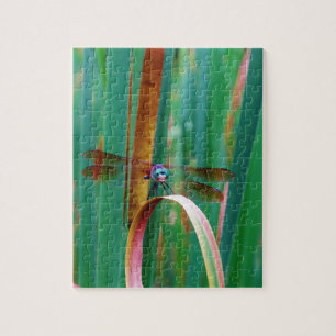 A teal Eyed Dragonfly with cattails Jigsaw Puzzle