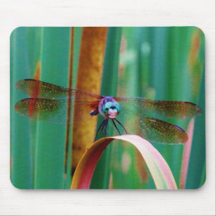 A teal Eyed Dragonfly with cattails Mouse Pad