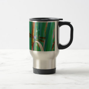 A teal Eyed Dragonfly with cattails Travel Mug