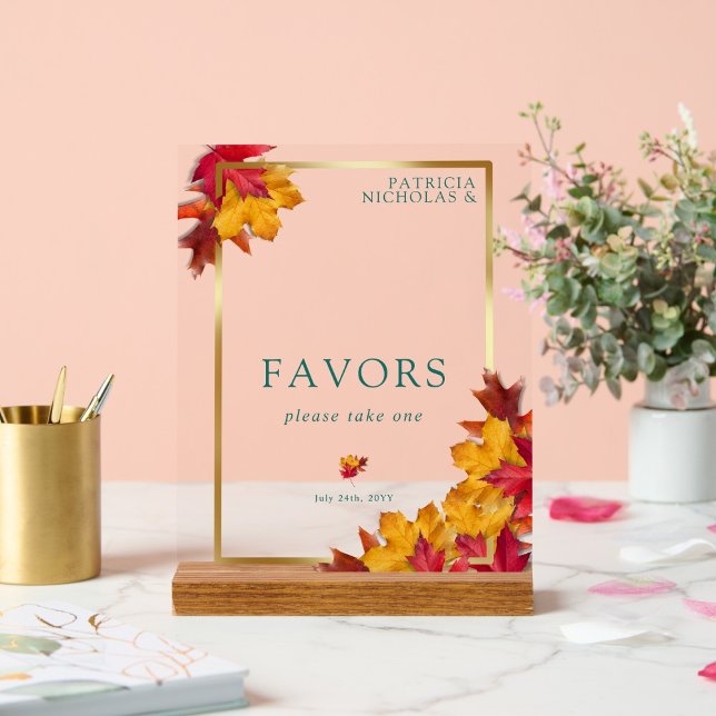 A Teal & Fall Fantasy Gold Rustic Favours Acrylic Sign (Creator Uploaded)