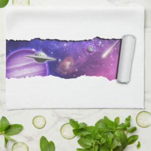 A Tear in Space - Purple Planet UFO Comet Galaxy Kitchen Towel
