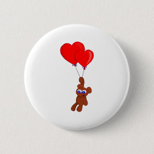 A Teddy Bear Holding Heart Shaped Balloons 2 Inch Round Button