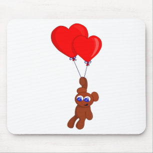 A Teddy Bear Holding Heart Shaped Balloons Mouse Pad