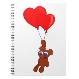 A Teddy Bear Holding Heart Shaped Balloons Notebook