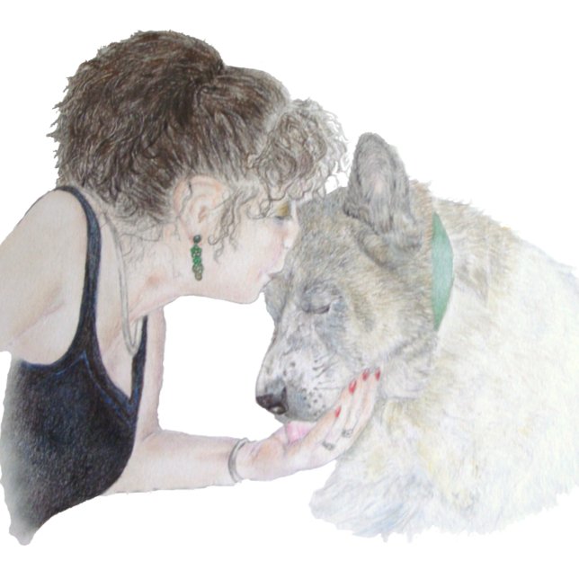 A tender loving drawing of girl kissing akita dog 2 inch square button (Creator Uploaded)