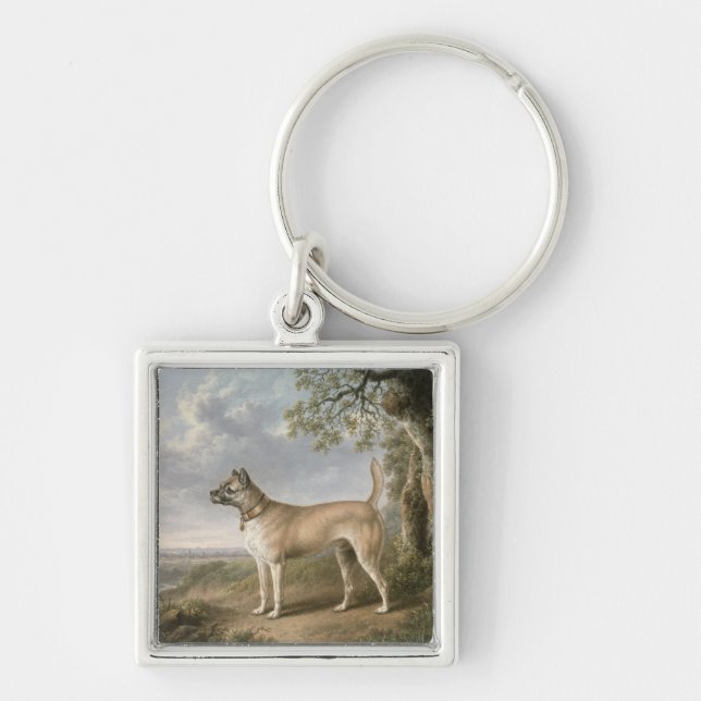 A Terrier on a path in a wooded landscape Keychain (Front)