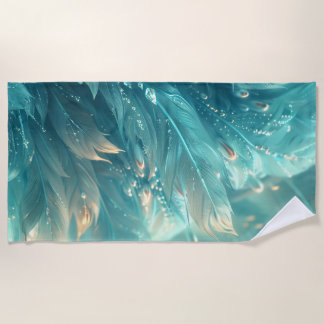 A texture of turquoise feathers and diamond glow beach towel