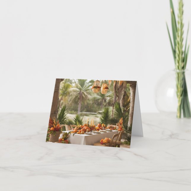 A Thanksgiving Feast in a Tropical Setting Thank You Card (Front)