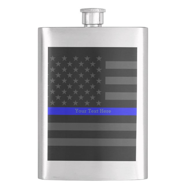 A Thin Blue Line US Flag Personalized Presentation Hip Flask (Front)