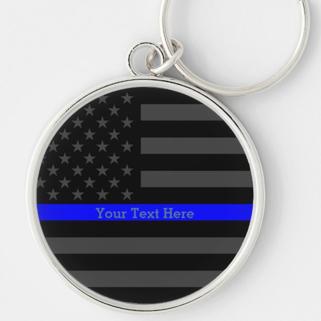 A Thin Blue Line US Flag Personalized with Text Keychain (Front)