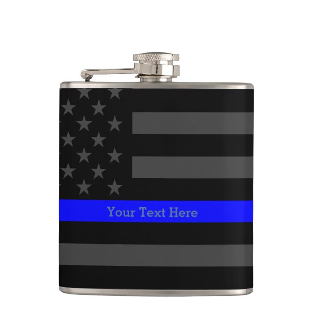 A Thin Blue Line US Flag Your Text Personalized Hip Flask (Front)