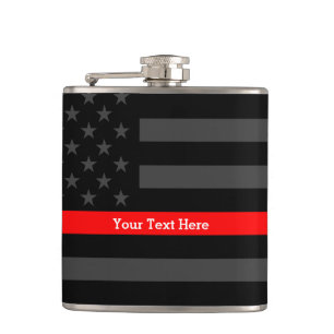 A Thin Red Line US Flag Your Text Personalized Hip Flask
