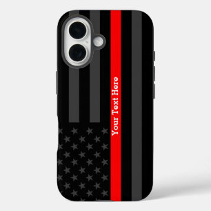 A Thin Red Line USA Flag Personalized on a iPhone 16 Case