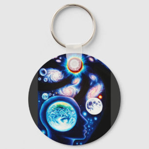 A thinker and his view of the universe keychain