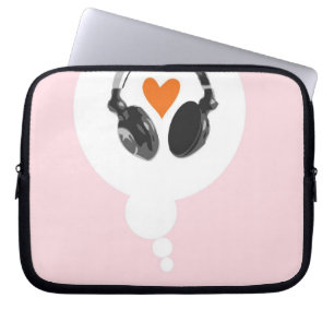 A thought bubble with a heart and headphones laptop sleeve