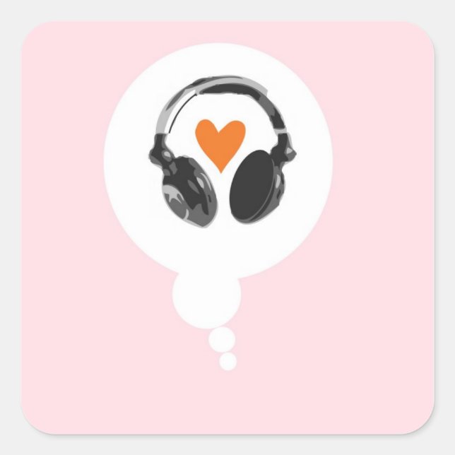 A thought bubble with a heart and headphones square sticker (Front)