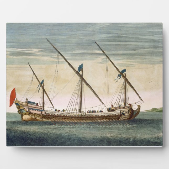 A three-masted Galleass under way by oar, from 'Le Plaque (Front)