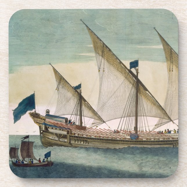 A three-masted Galleass under way by sail, oars sh Coaster (Front)