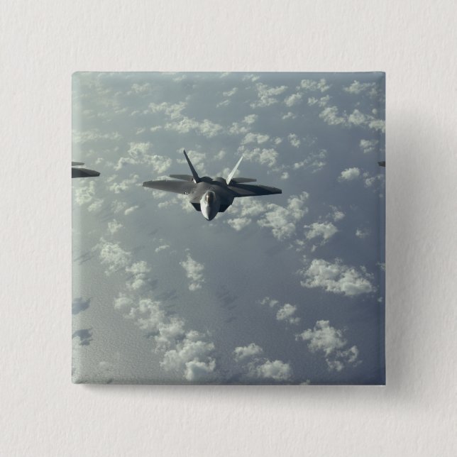 A three-ship formation of F-22 Raptors 2 Inch Square Button (Front)