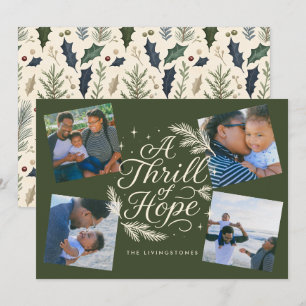 A Thrill of Hope Green Religious 4 Photo Collage Holiday Card