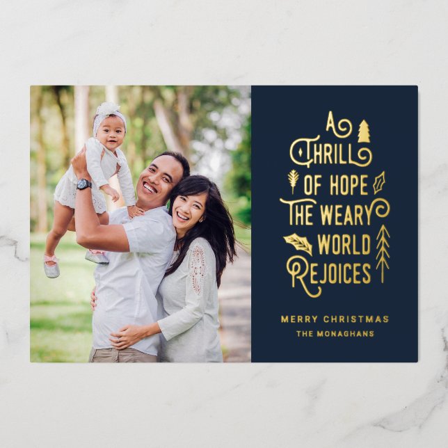 A Thrill of Hope | Modern Photo Christmas   Foil Holiday Card (Front)