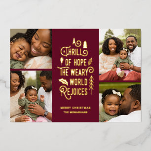 A Thrill of Hope Modern Photo Collage Christmas Foil Holiday Card