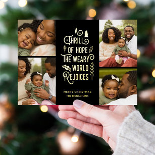 A Thrill of Hope   Modern Photo Collage Christmas  Foil Holiday Card