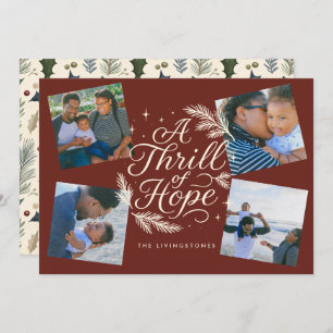 A Thrill of Hope Red Religious 4 Photo Collage Holiday Card