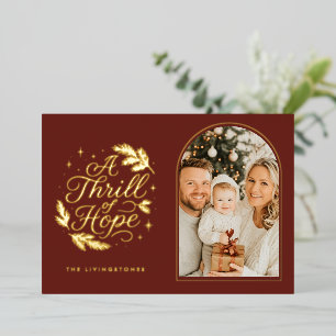 A Thrill of Hope Red Religious Arch Photo Foil Holiday Card