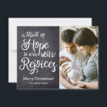 A thrill of Hope the weary world rejoices Baby Holiday Card<br><div class="desc">Personalize this Christmas flat card featuring the words "A thrill of hope the weary world rejoices" on chalkboard. Customize with a photo of baby, family name and birth announcement details. Include baby's birth date, stats and your return address of easy mailing. WIsh your family and friends "Merry Christmas" and introduce...</div>