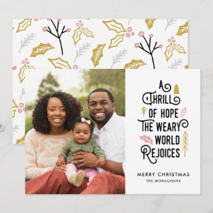 A Thrill of Hope White Gold Modern One Photo Holiday Card