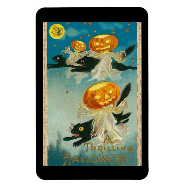 A Thrilling Hallowe'en, Black Cats, Jack O Lantern Magnet (Vertical)