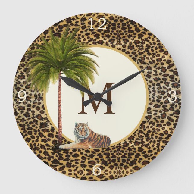 A Tiger Leopard Pattern Monogram Large Clock (Front)