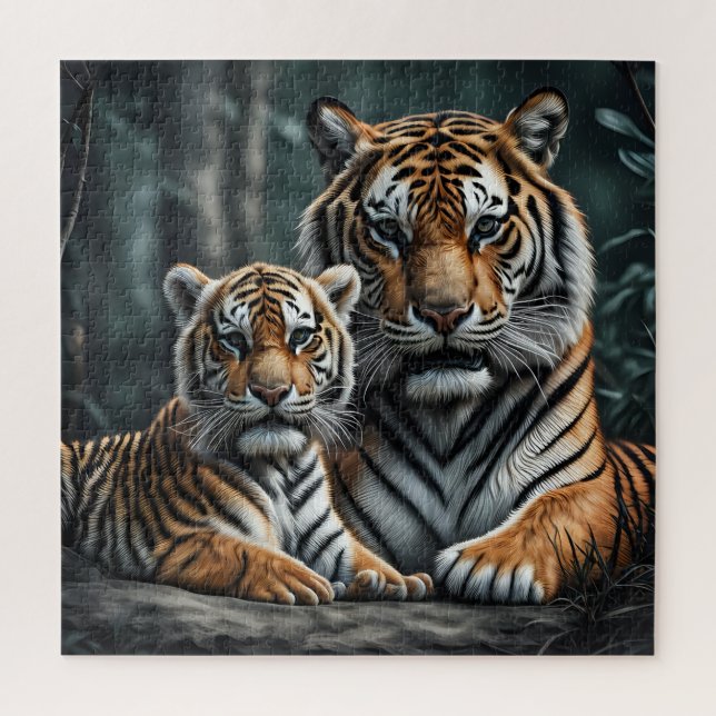 A Tiger with Her Cub Jigsaw Puzzle (Vertical)