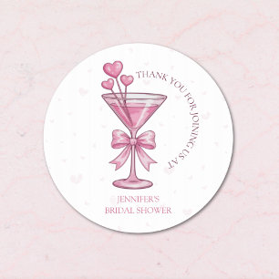 A Tini Bit Engaged Pink Martini Bridal Shower  Classic Round Sticker