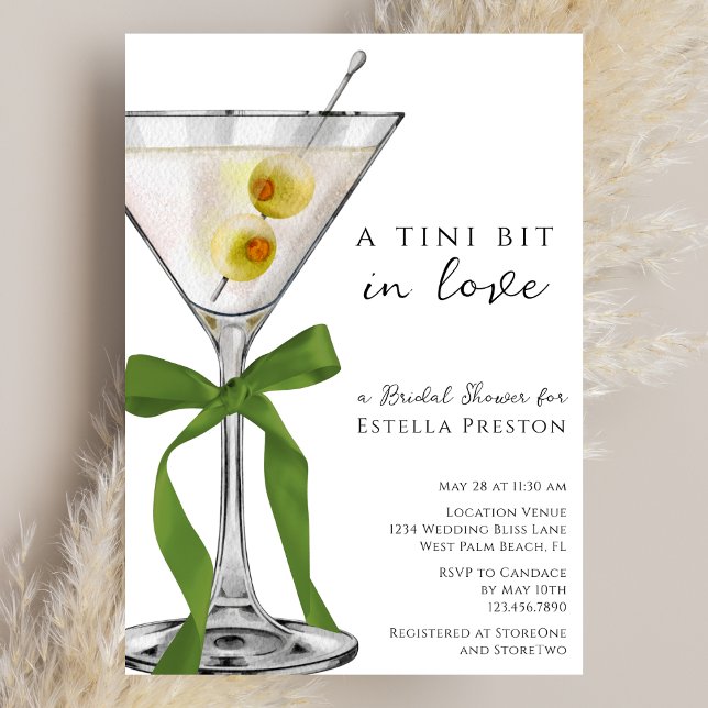 A Tini Bit Green Bow Dirty Martini Bridal Shower Invitation (Creator Uploaded)